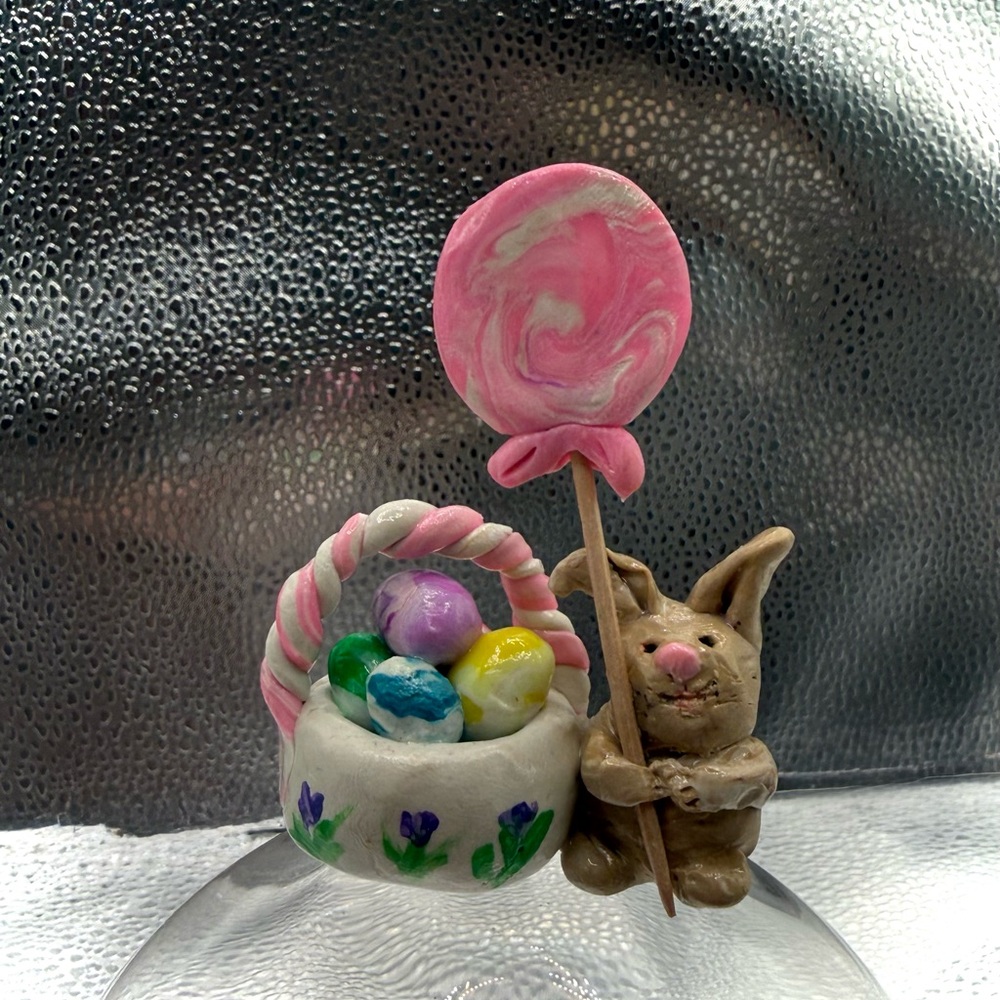 Easter Bunny Figurine with Basket and balloon